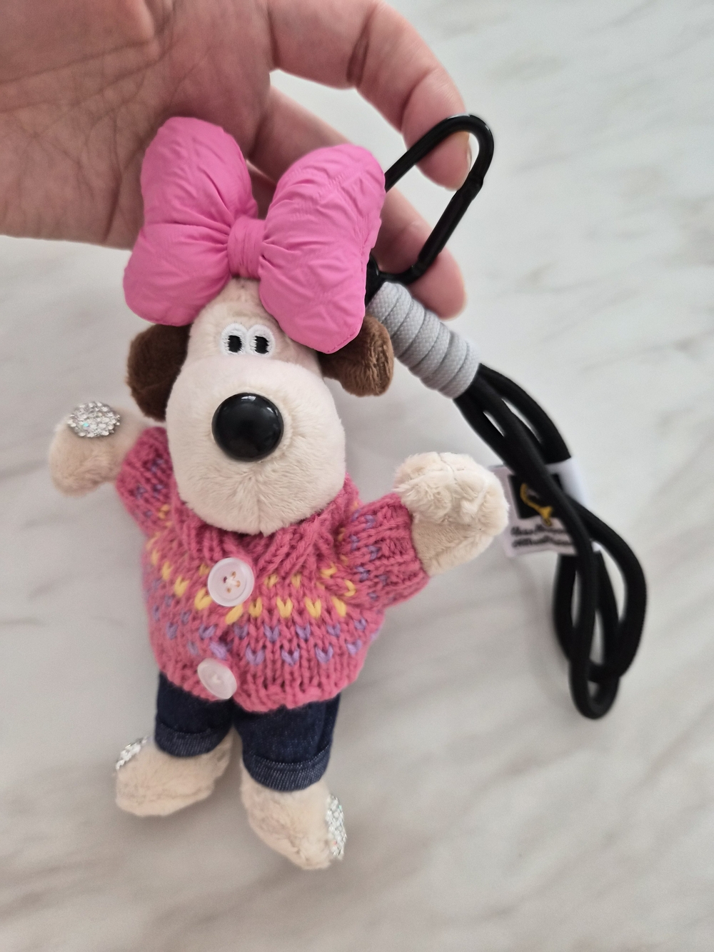 Plush Pink Bow Knit Sweater Dog Keychain Plush Toy
